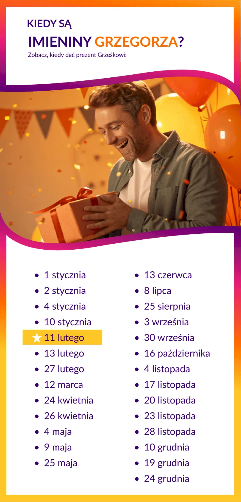 Kiedy są imieniny Grzegorza? Infografika